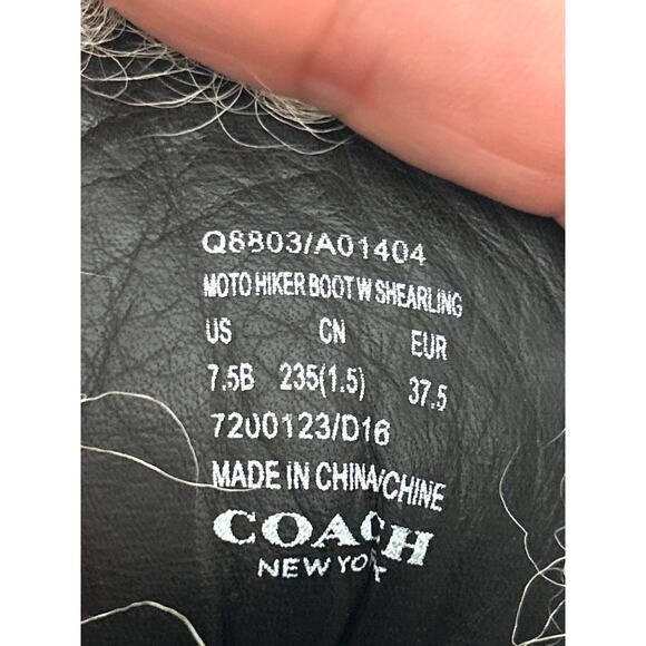 Coach Women’s 7.5 Black Leather Moto Hiker Shearling Platform Ankle Boots NEW - Picture 9 of 10